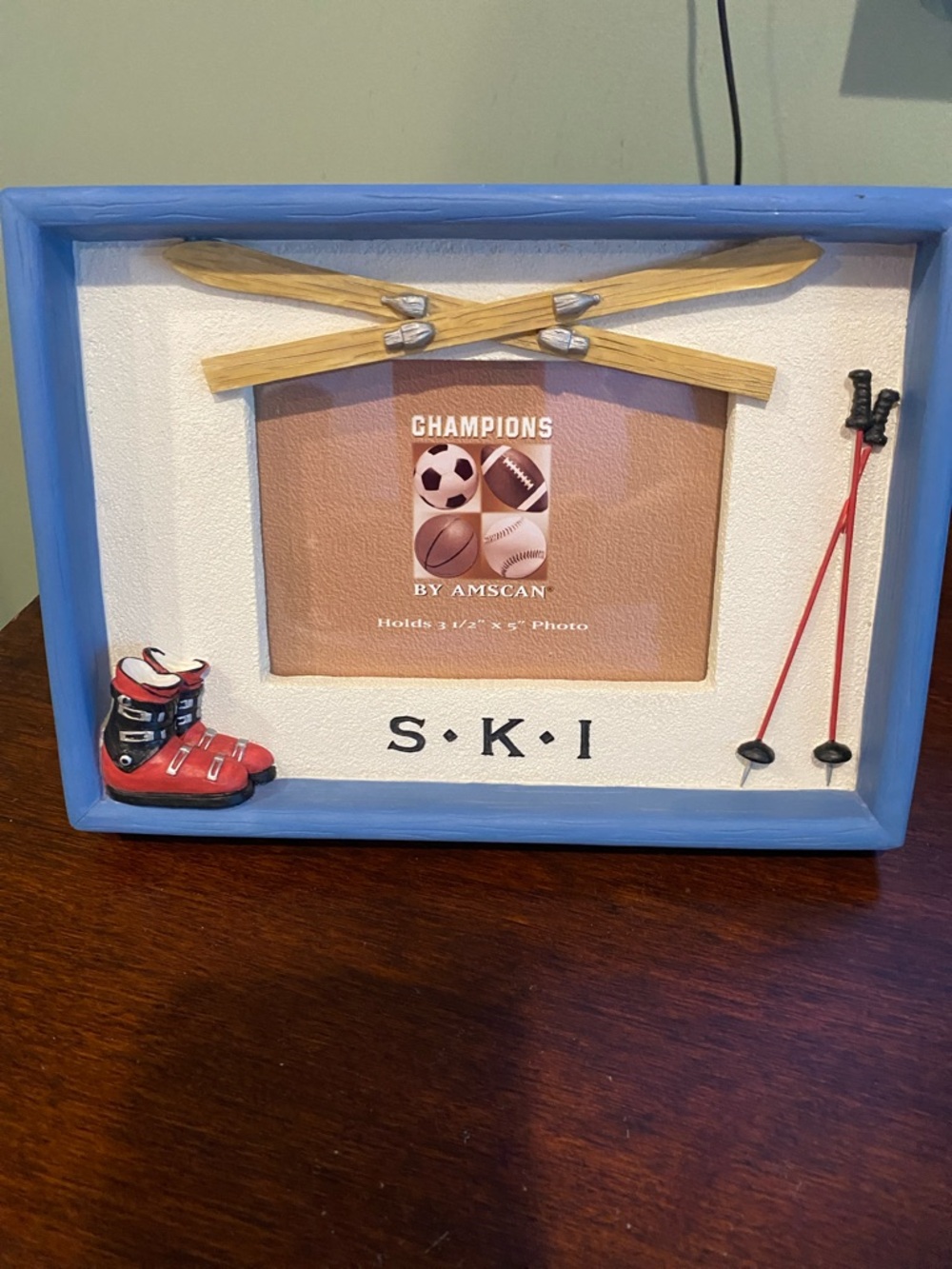 Ski Themed Photo Frame with Blue Trim
